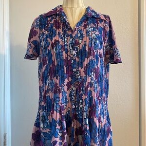 90s/Y2K Vintage Floral Pleated Button Blouse Large